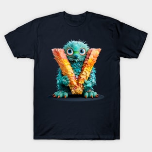 Cute Monster for Kids Alphabet Letter V Funny Back to School T-Shirt